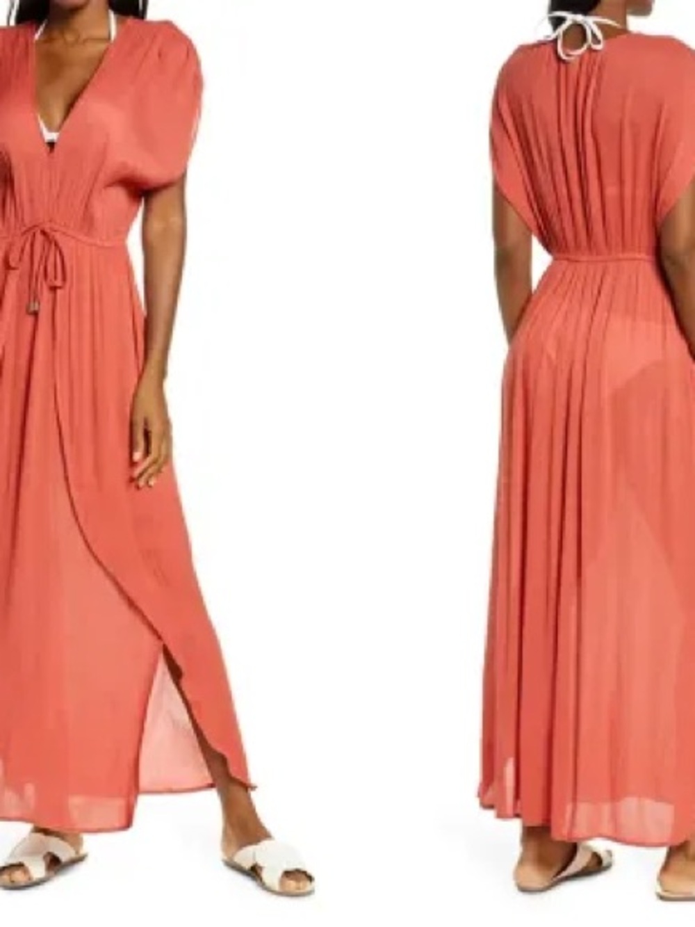 Elan Coral Maxi Cover-Up with Tie Waist